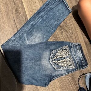 Miss Me Blue Skinny Jeans with Embellished Back